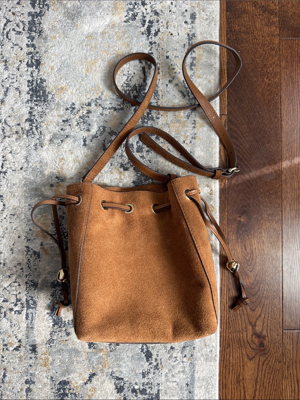Madewell Suede Brown Bucket Crossbody Bag with Adjustable Strap